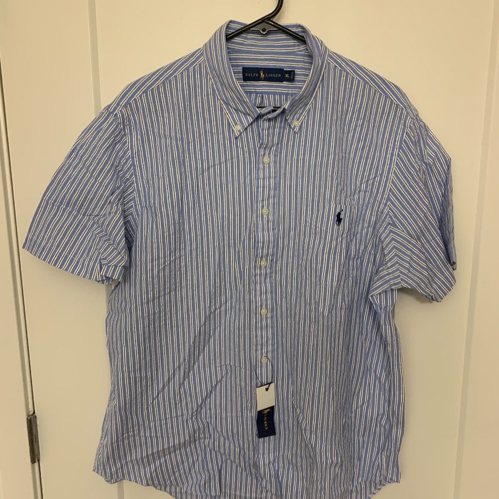 Polo Ralph Lauren Men’s Short Sleeve Button Down Seersucker Shirt NWT Size XL